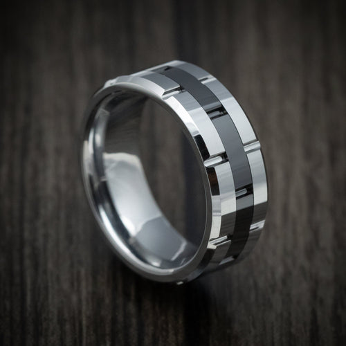 Overlander XV - Tungsten Two-Tone Grooved Men's Ring or Wedding Ring - Nura Lab