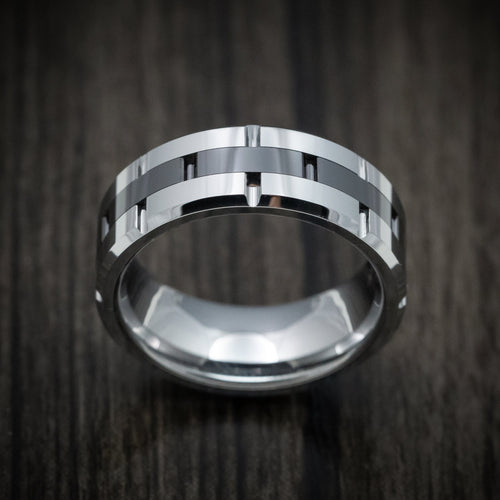 Overlander XV - Tungsten Two-Tone Grooved Men's Ring or Wedding Ring - view 2 - Nura Lab