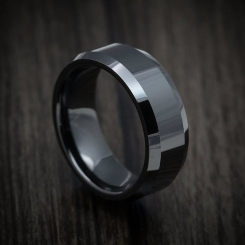 Storm XVII - Black Ceramic Classic Style Beveled Men's Wedding Ring - Nura Lab