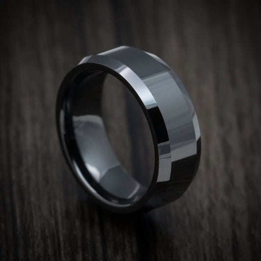 Storm XVII - Black Ceramic Classic Style Beveled Men's Wedding Ring - Nura Lab