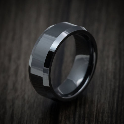 Storm XVII - Black Ceramic Classic Style Beveled Men's Wedding Ring - view 4 - Nura Lab