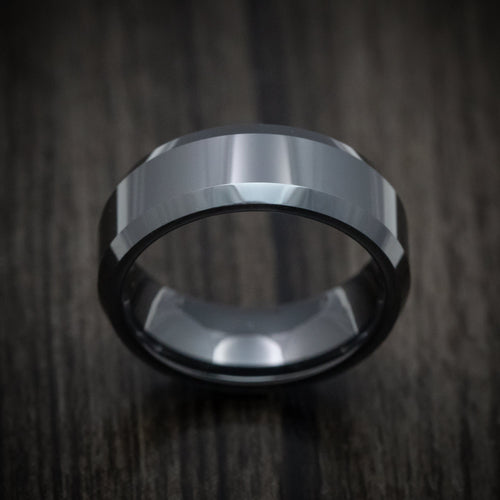 Storm XVII - Black Ceramic Classic Style Beveled Men's Wedding Ring - view 2 - Nura Lab