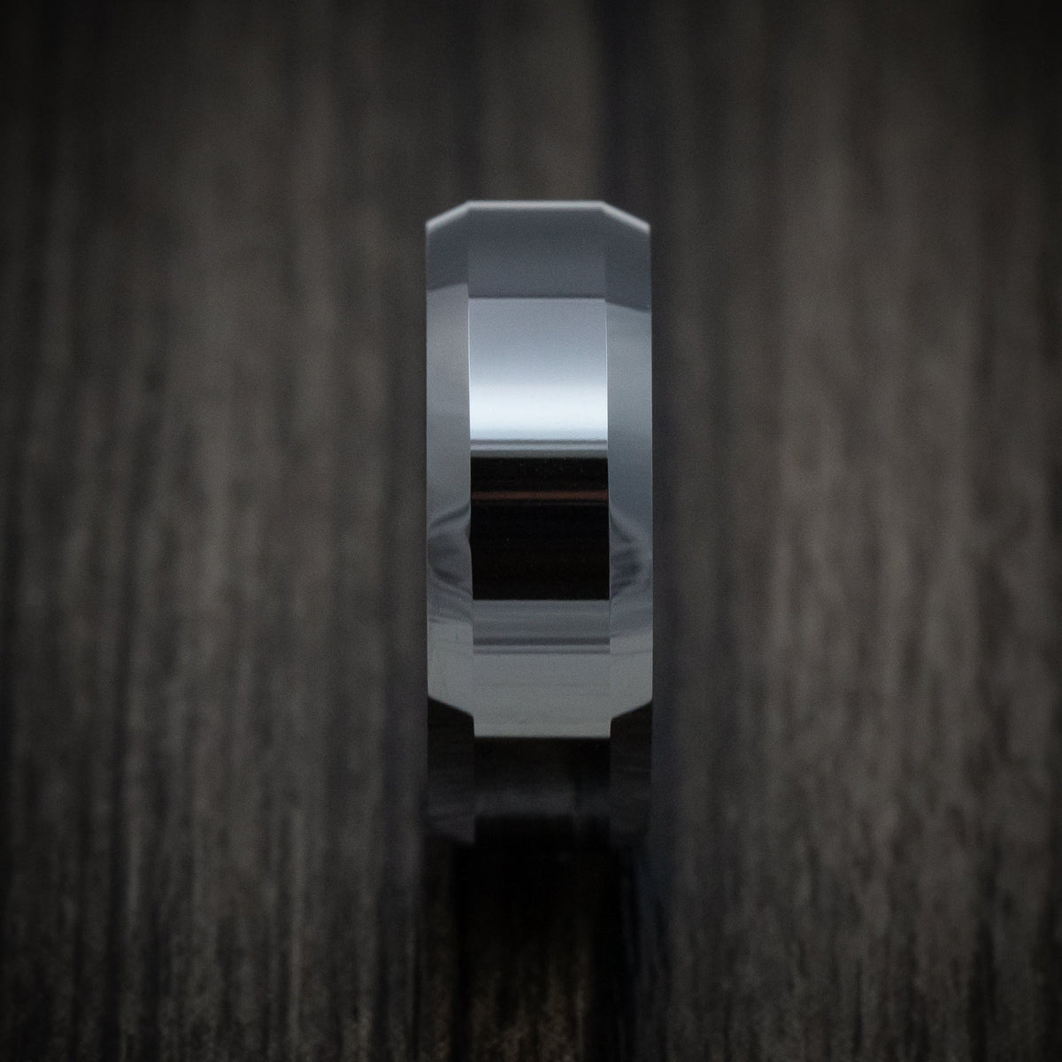 Storm XVII - Black Ceramic Classic Style Beveled Men's Wedding Ring - view 3 - Nura Lab
