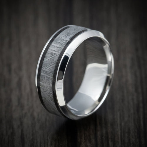 Dusk XVI - Cobalt Chrome Men's Wedding Ring with Dinosaur Bone and Meteorite Inlays Band - view 4 - Nura Lab