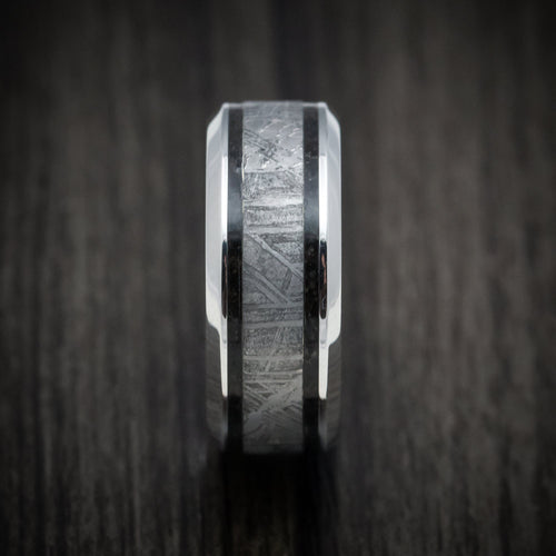 Dusk XVI - Cobalt Chrome Men's Wedding Ring with Dinosaur Bone and Meteorite Inlays Band - view 3 - Nura Lab