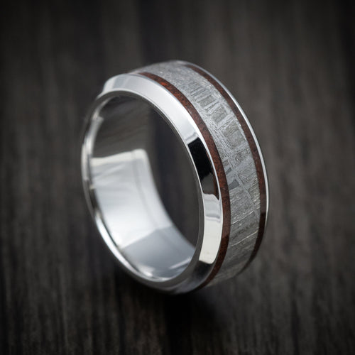 Albatross XVI - Cobalt Chrome Men's Wedding Ring with Dinosaur Bone and Meteorite Inlays Band - Nura Lab
