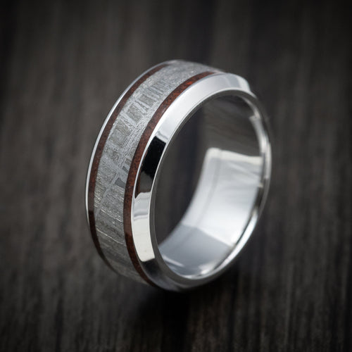 Albatross XVI - Cobalt Chrome Men's Wedding Ring with Dinosaur Bone and Meteorite Inlays Band - view 4 - Nura Lab