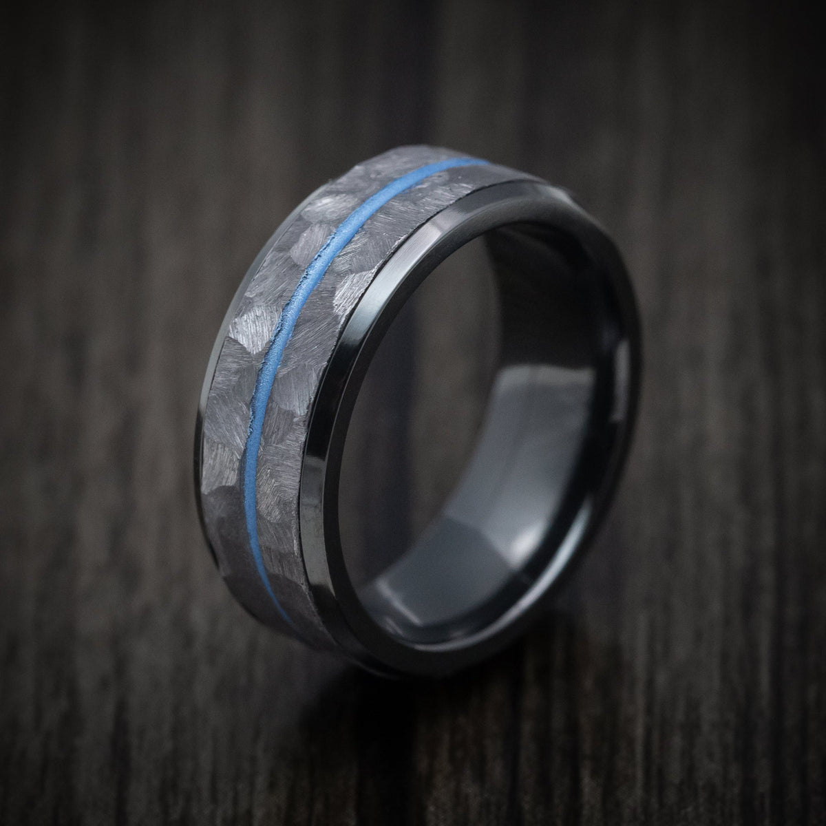 Ranger XIII - Black Zirconium Men's Wedding Ring with Tantalum and Cerakote Inlays Band - view 4 - Nura Lab