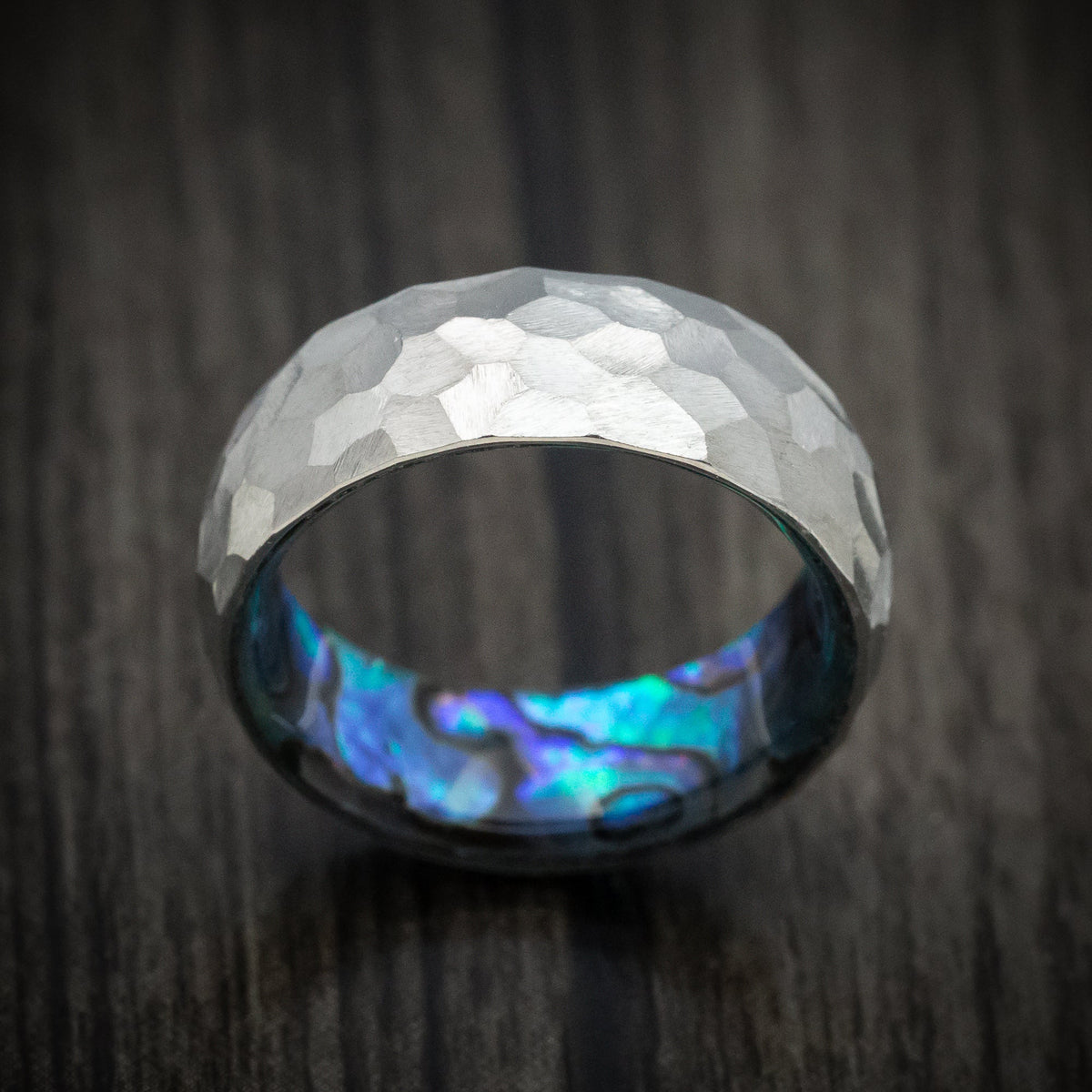 Kingsguard IV - Titanium Men's Wedding Ring with Abalone Sleeve Band - view 2 - Nura Lab