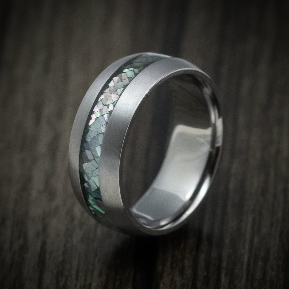 Midnight XIII - Tantalum Men's Wedding Ring with Black Mother of Pearl Inlay Band - view 4 - Nura Lab