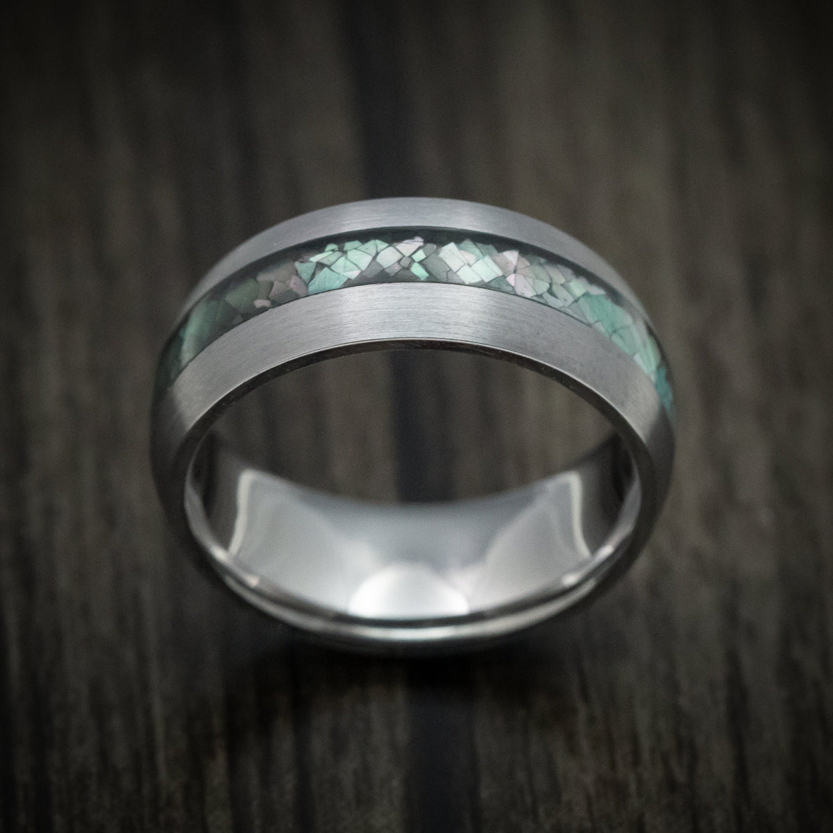 Midnight XIII - Tantalum Men's Wedding Ring with Black Mother of Pearl Inlay Band - view 2 - Nura Lab