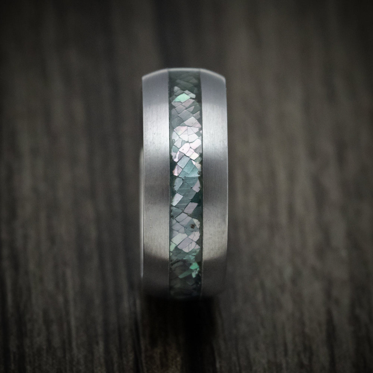 Midnight XIII - Tantalum Men's Wedding Ring with Black Mother of Pearl Inlay Band - view 3 - Nura Lab