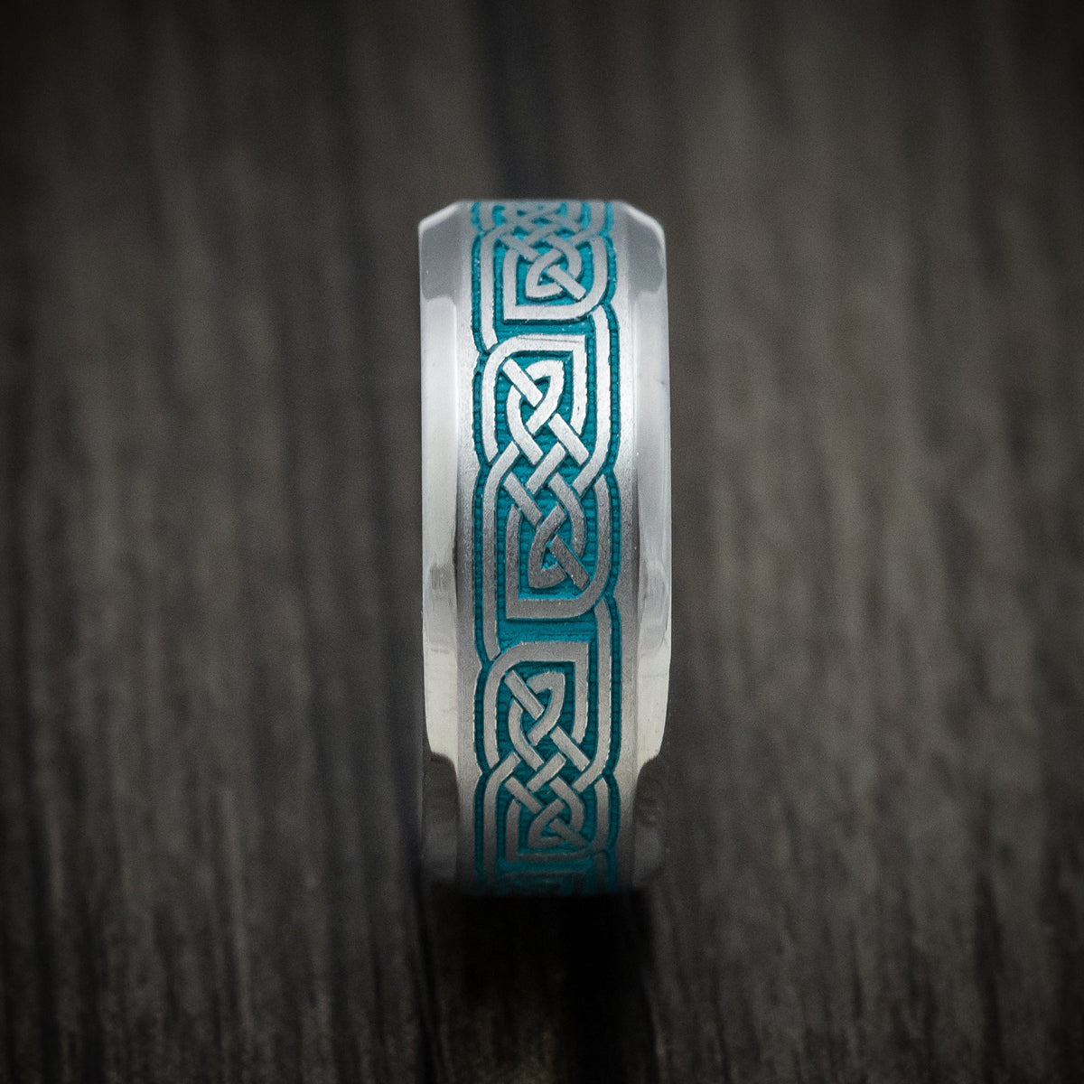 Storm XIV - Tantalum Men's Wedding Ring with Celtic Knot Cerakote Inlay and Black Mother of Pearl Sleeve Band - view 3 - Nura Lab