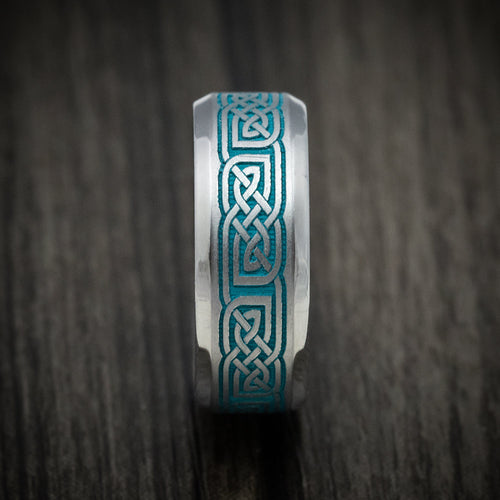 Storm XIV - Tantalum Men's Wedding Ring with Celtic Knot Cerakote Inlay and Black Mother of Pearl Sleeve Band - view 3 - Nura Lab