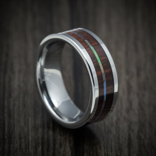 King George XIII - Cobalt Chrome Men's Wedding Ring with Koa Wood and Abalone Inlays Band - Nura Lab