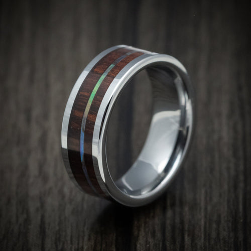 King George XIII - Cobalt Chrome Men's Wedding Ring with Koa Wood and Abalone Inlays Band - view 4 - Nura Lab