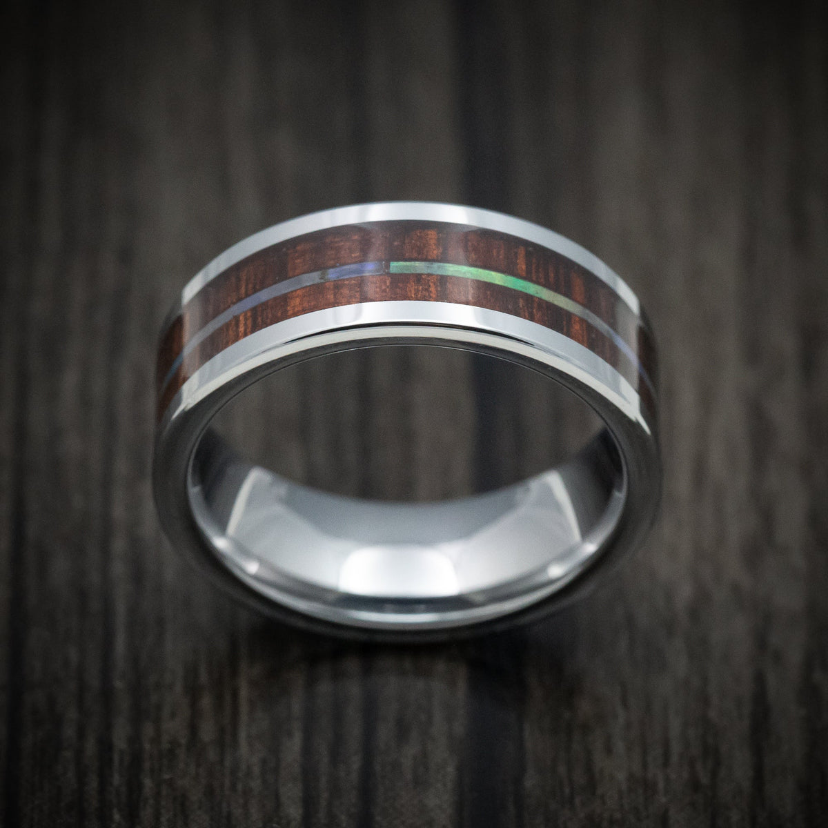 King George XIII - Cobalt Chrome Men's Wedding Ring with Koa Wood and Abalone Inlays Band - view 2 - Nura Lab