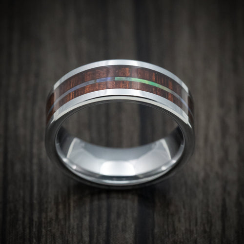 King George XIII - Cobalt Chrome Men's Wedding Ring with Koa Wood and Abalone Inlays Band - view 2 - Nura Lab