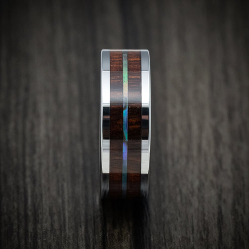 King George XIII - Cobalt Chrome Men's Wedding Ring with Koa Wood and Abalone Inlays Band - view 3 - Nura Lab
