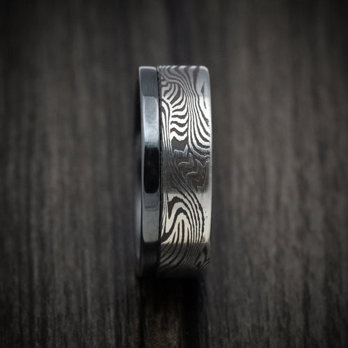 Falcon XI - Black Zirconium and Sunset Kuro Damascus Steel Men's Wedding Ring Band - view 3 - Nura Lab