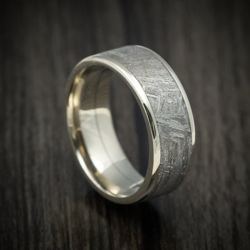 Kingsguard XVII - White Gold Men's Wedding Ring with Gibeon Meteorite Inlay Band - Nura Lab
