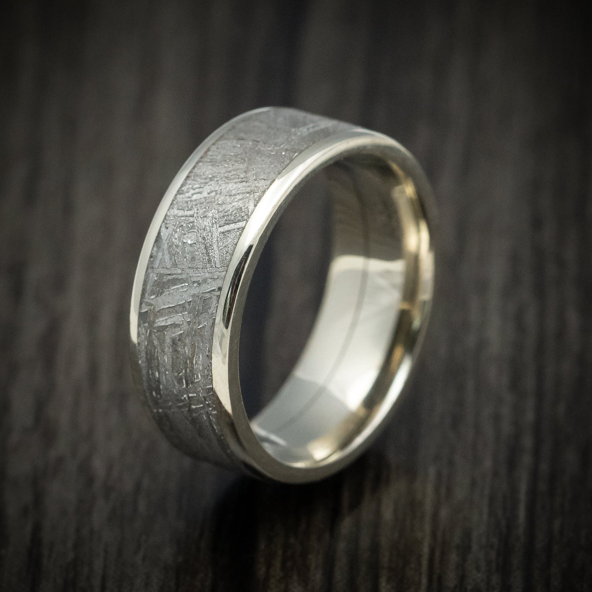 Kingsguard XVII - White Gold Men's Wedding Ring with Gibeon Meteorite Inlay Band - view 4 - Nura Lab