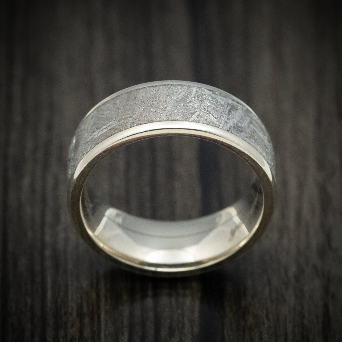 Kingsguard XVII - White Gold Men's Wedding Ring with Gibeon Meteorite Inlay Band - view 2 - Nura Lab