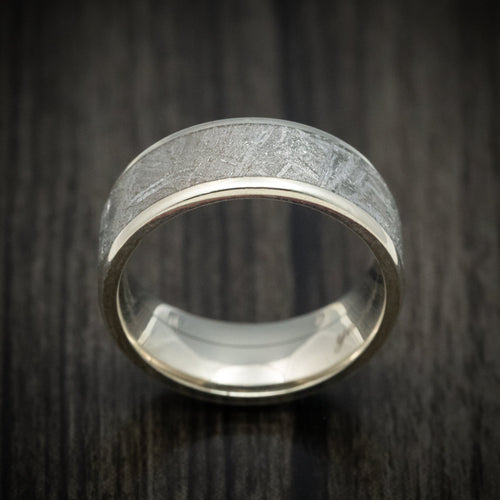 Kingsguard XVII - White Gold Men's Wedding Ring with Gibeon Meteorite Inlay Band - view 2 - Nura Lab