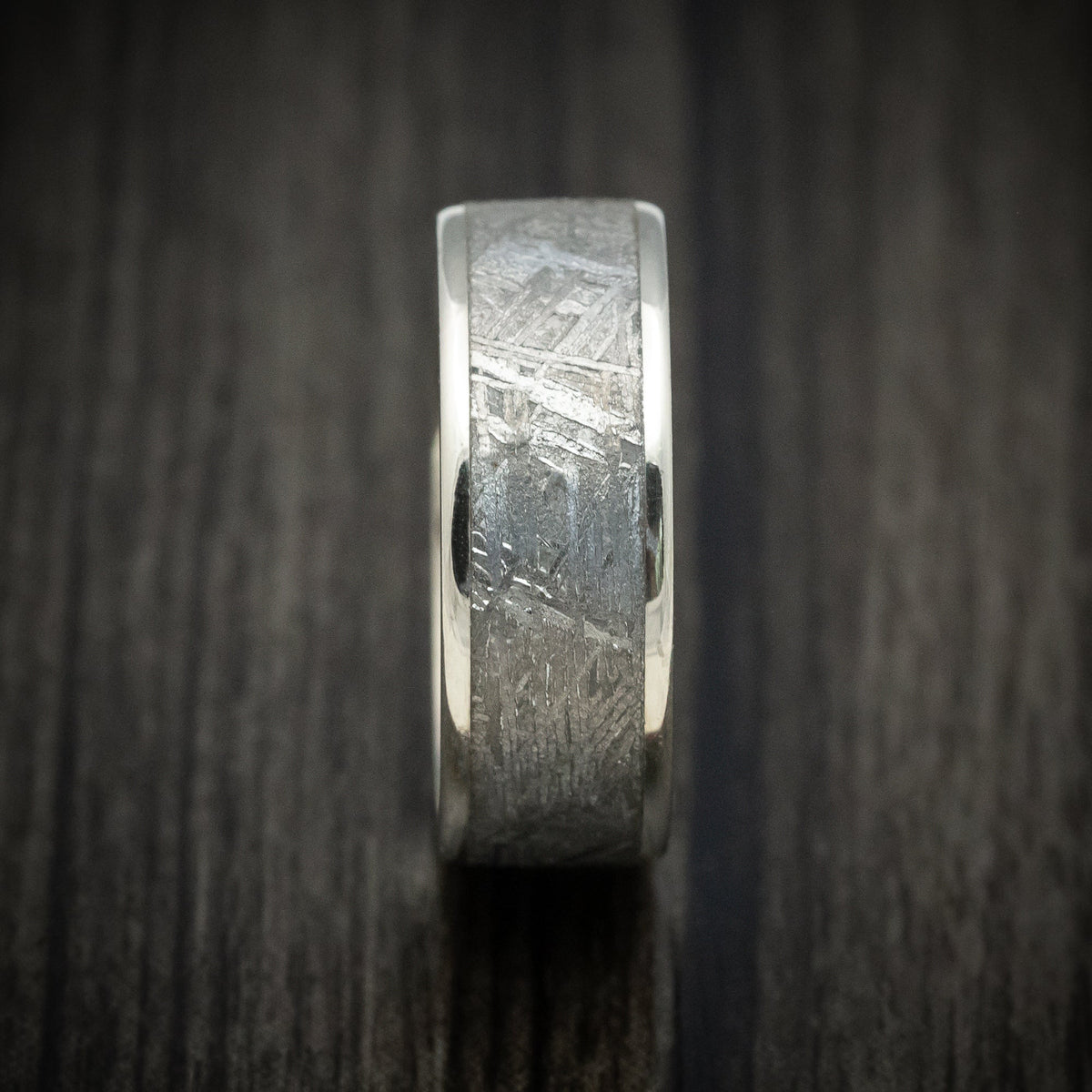 Kingsguard XVII - White Gold Men's Wedding Ring with Gibeon Meteorite Inlay Band - view 3 - Nura Lab
