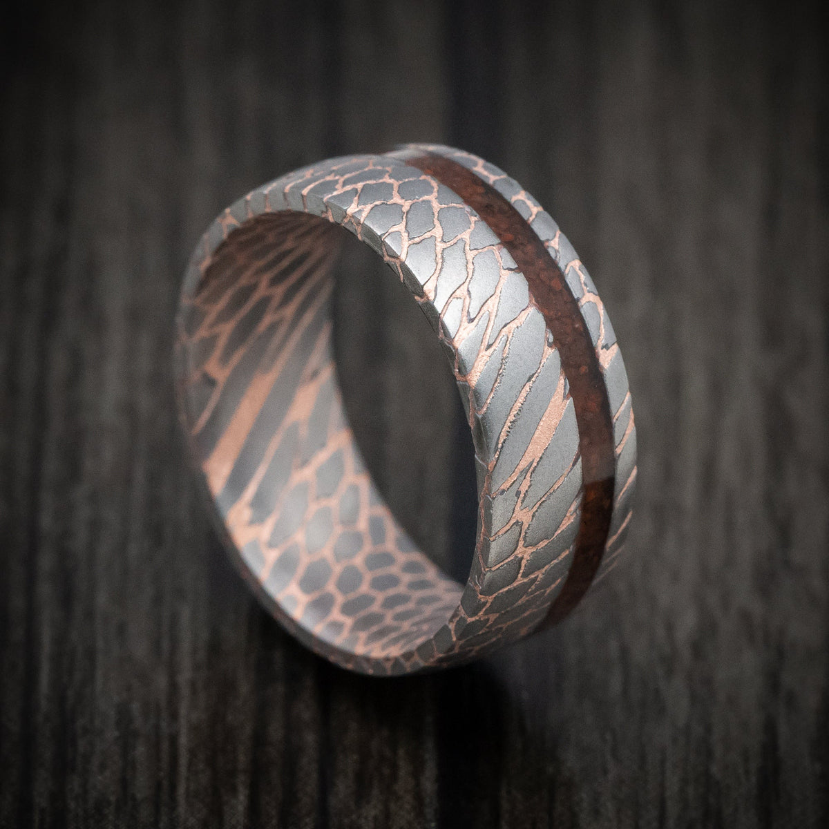 Midnight XVI - Superconductor Men's Wedding Ring with Dinosaur Bone Inlay Band - Nura Lab
