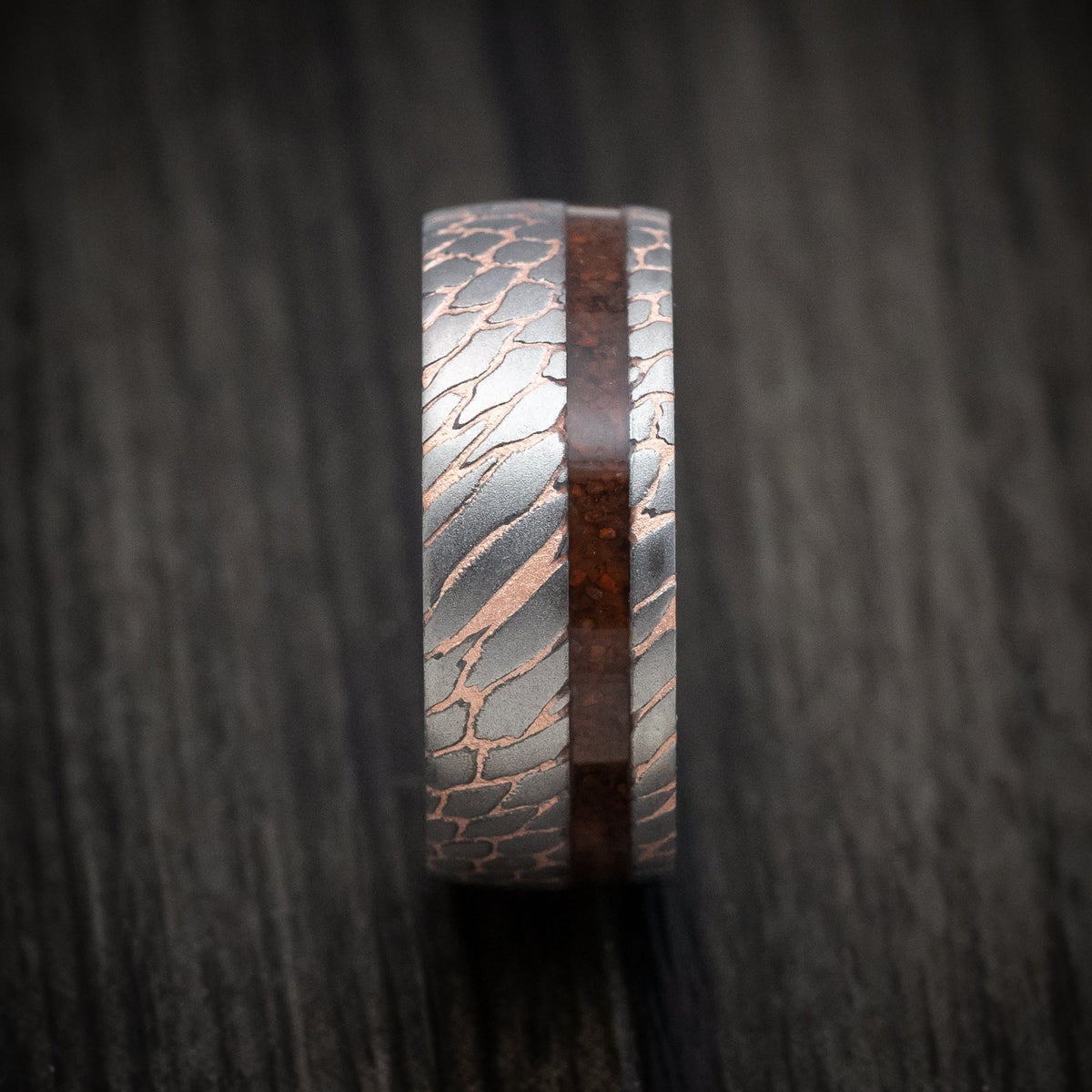 Midnight XVI - Superconductor Men's Wedding Ring with Dinosaur Bone Inlay Band - view 3 - Nura Lab