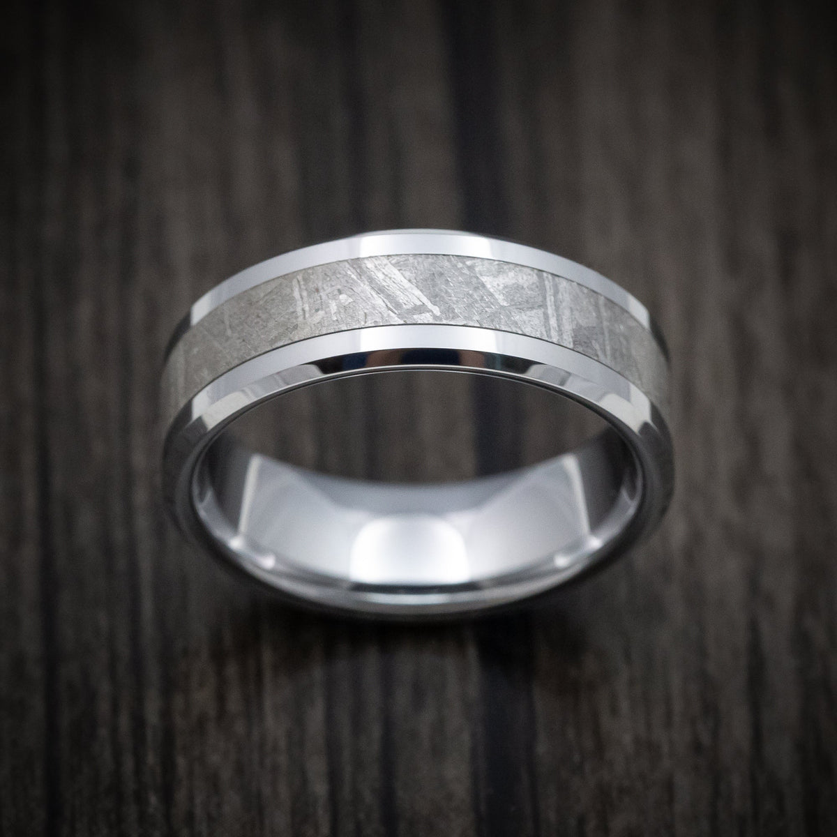 Slate XIV - Tantalum and Gibeon Meteorite Men's Wedding Ring Band - view 2 - Nura Lab