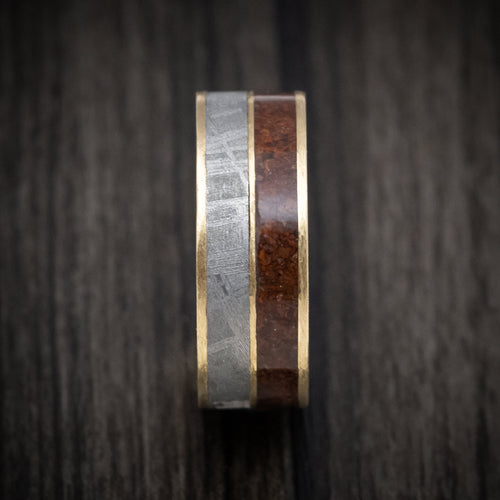 Commander XVI - 14K Gold Dinosaur Bone And Gibeon Meteorite Men's Wedding Ring Fossil Band - view 3 - Nura Lab
