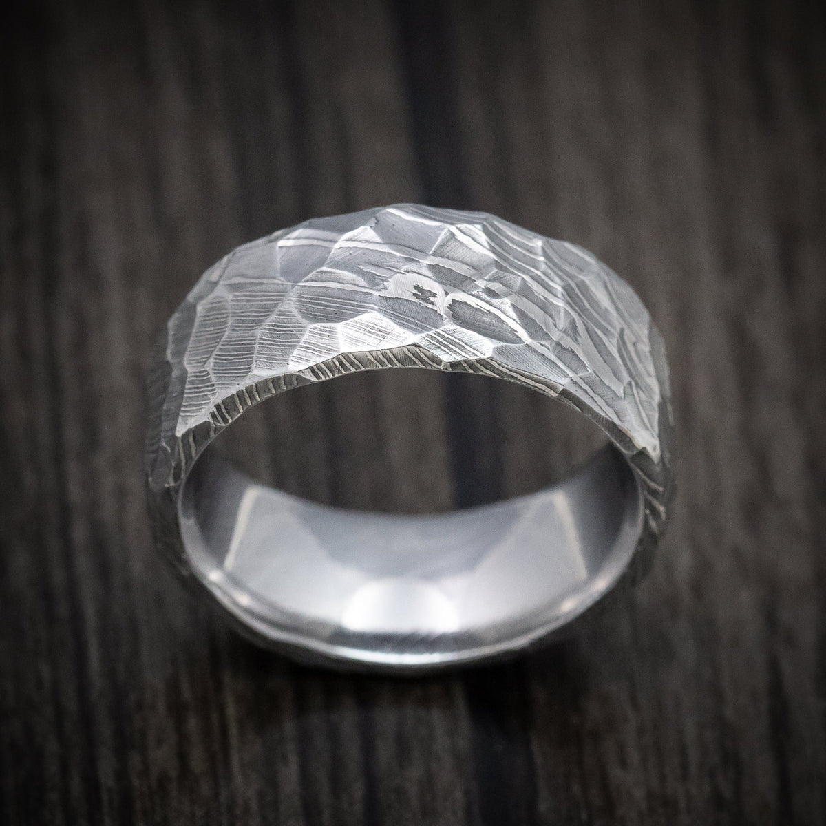 Baron X - Damascus Steel Rock Finish Men's Wedding Ring Band - view 2 - Nura Lab