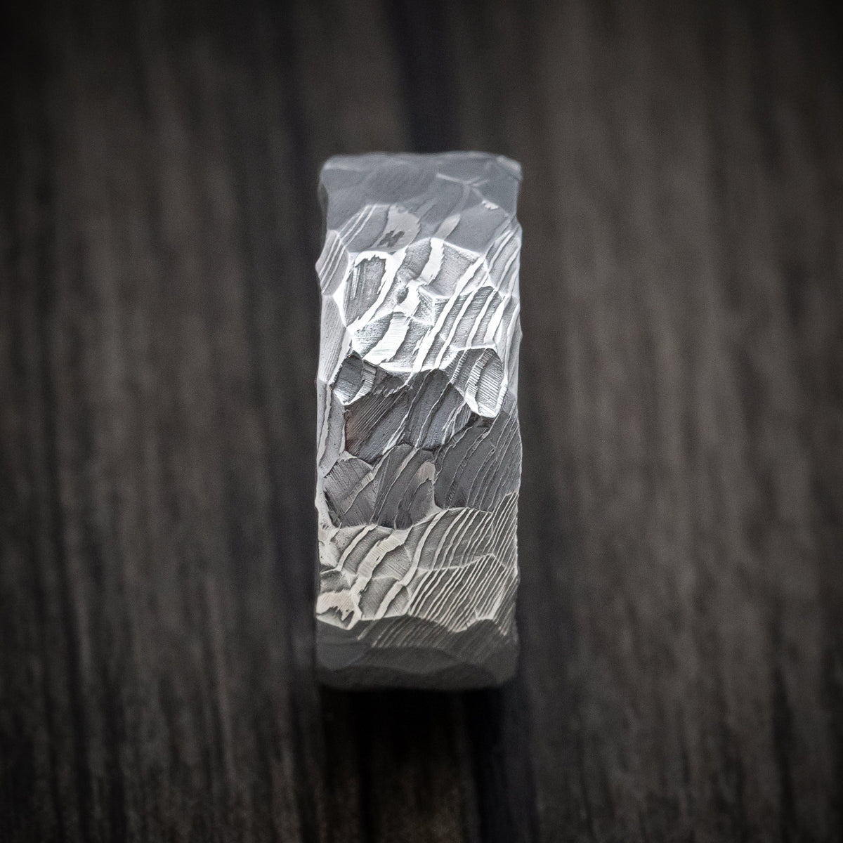 Baron X - Damascus Steel Rock Finish Men's Wedding Ring Band - view 3 - Nura Lab