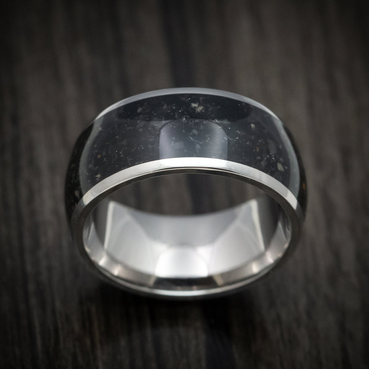 Echelon IV - Titanium and Onyx Men's Wedding Ring Stone Inlay Band - view 2 - Nura Lab