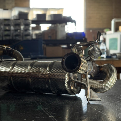 Falcon XIII - Darkened Tantalum Wedding Ring with Supercar Ron Exhaust Inlay - Choose Your Exhaust - view 6 - Nura Lab