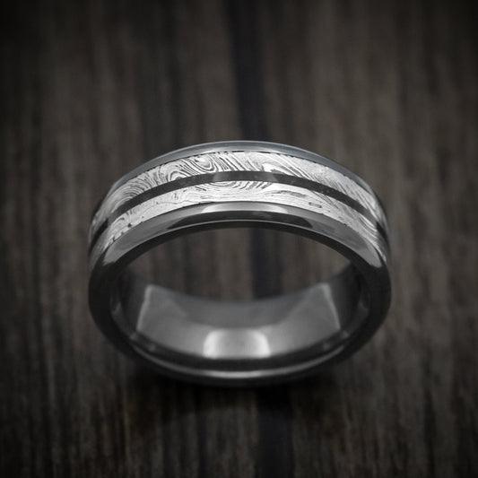 Slate XI - Black Zirconium Men's Wedding Ring with Marble Kuro Damascus Steel and Onyx Stone Inlay - view 2 - Nura Lab