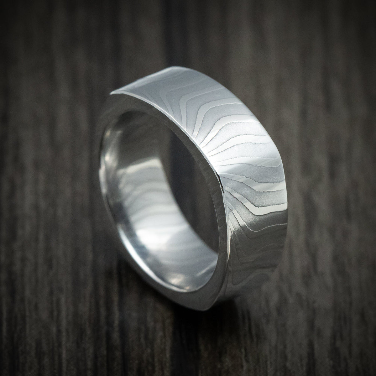 Ridge XII - Damascus Steel Squared Men's Wedding Ring Band - Nura Lab