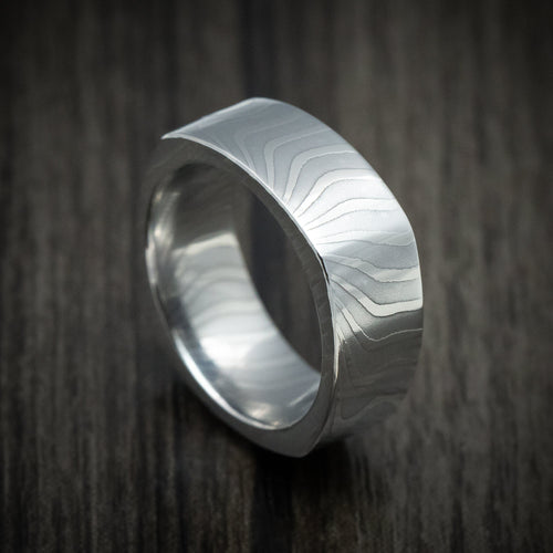 Ridge XII - Damascus Steel Squared Men's Wedding Ring Band - Nura Lab