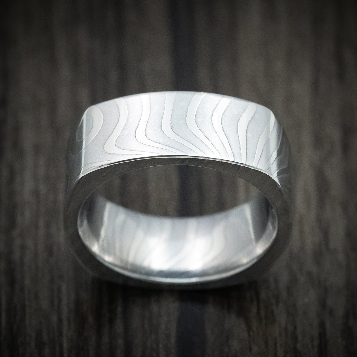 Ridge XII - Damascus Steel Squared Men's Wedding Ring Band - view 2 - Nura Lab