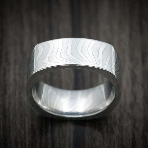 Ridge XII - Damascus Steel Squared Men's Wedding Ring Band - view 2 - Nura Lab