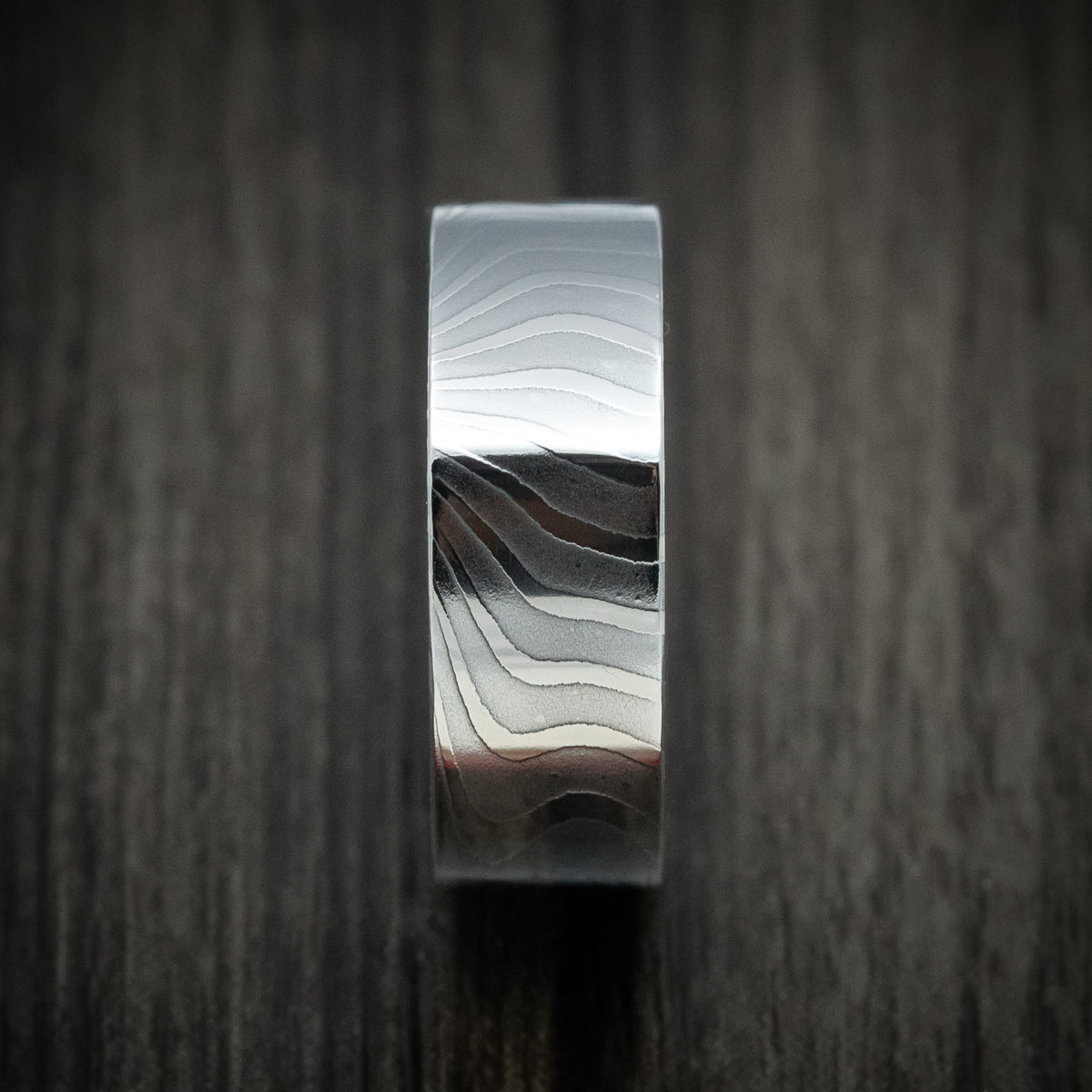 Ridge XII - Damascus Steel Squared Men's Wedding Ring Band - view 3 - Nura Lab