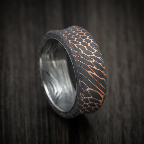 Augustus IX - Darkened Superconductor Men's Wedding Ring with Sunset Kuro Damascus Steel Sleeve - Nura Lab
