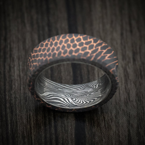 Augustus IX - Darkened Superconductor Men's Wedding Ring with Sunset Kuro Damascus Steel Sleeve - view 3 - Nura Lab