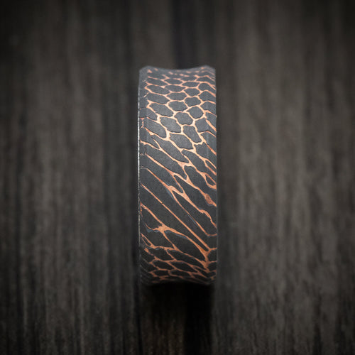 Augustus IX - Darkened Superconductor Men's Wedding Ring with Sunset Kuro Damascus Steel Sleeve - view 4 - Nura Lab