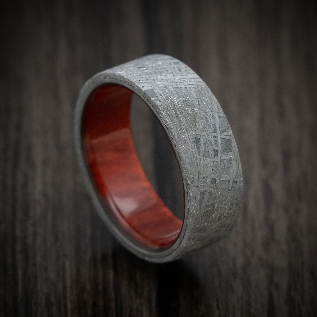 Tasman XII - Gibeon Meteorite Men's Wedding Ring with Wood Sleeve Band - Nura Lab