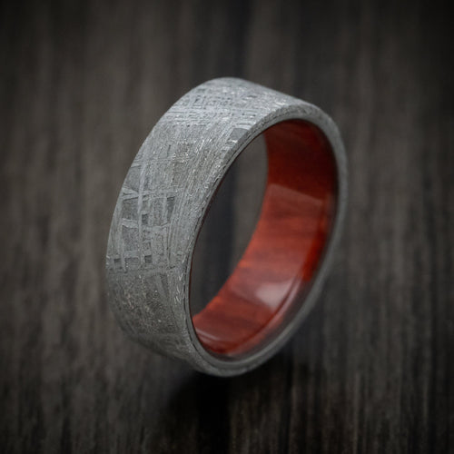 Tasman XII - Gibeon Meteorite Men's Wedding Ring with Wood Sleeve Band - view 4 - Nura Lab