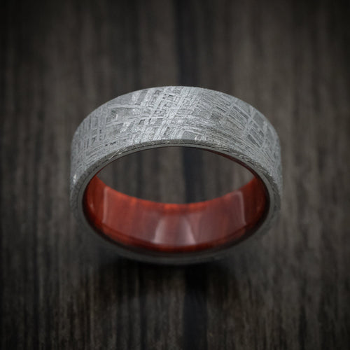 Tasman XII - Gibeon Meteorite Men's Wedding Ring with Wood Sleeve Band - view 2 - Nura Lab