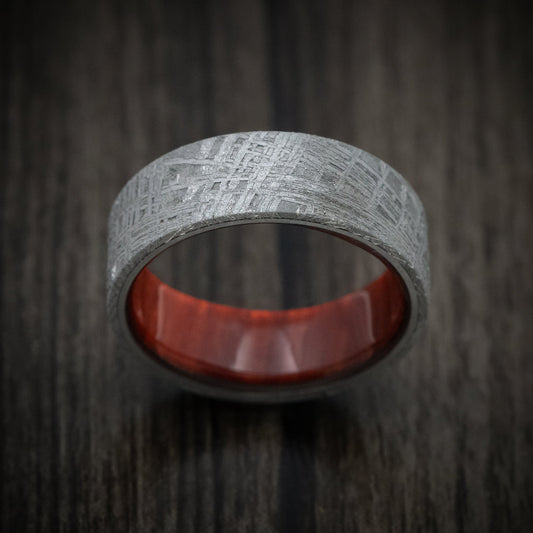Tasman XII - Gibeon Meteorite Men's Wedding Ring with Wood Sleeve Band - view 2 - Nura Lab